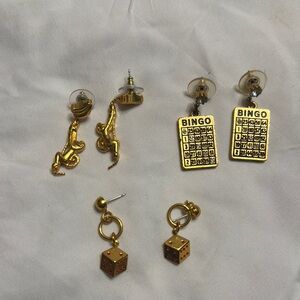 Gold Bingo and Dice Earrings Set